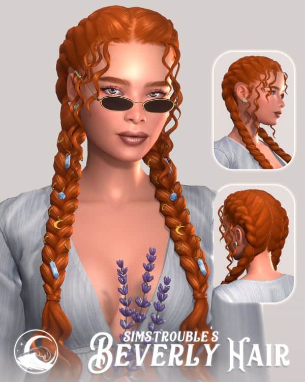 female with two braids, curly tendrils and celestial charms
