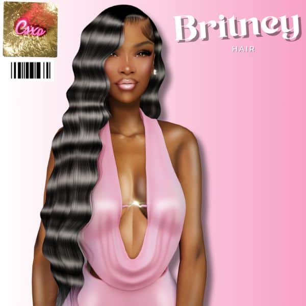 black female Sim with a side part and extra long cascading wavy hair