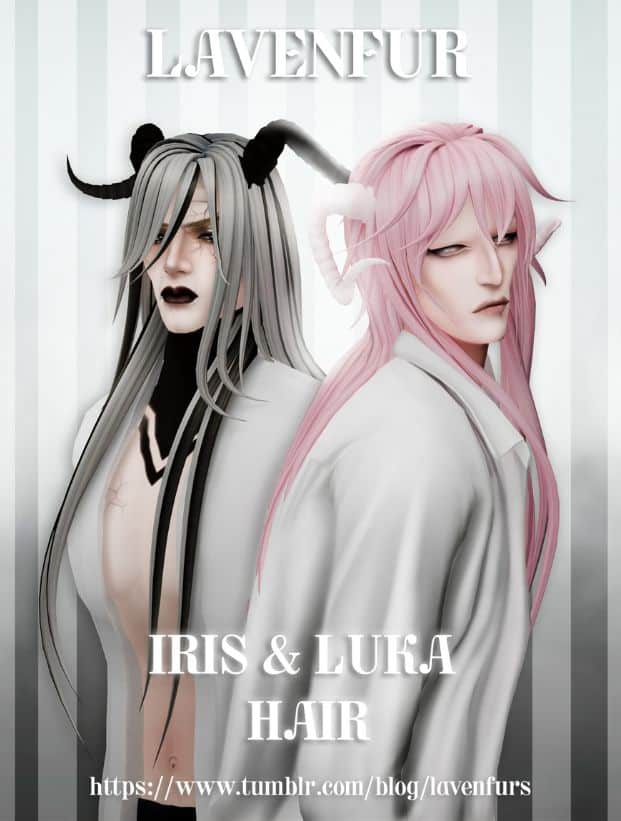 two fantasy sims with long, smooth hairstyles