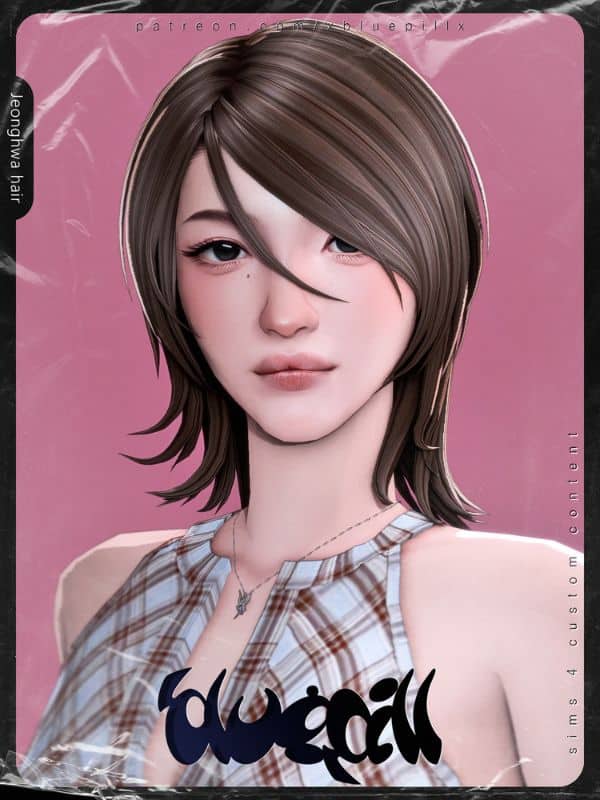 female Sim with a straight, short, layered hairstyle