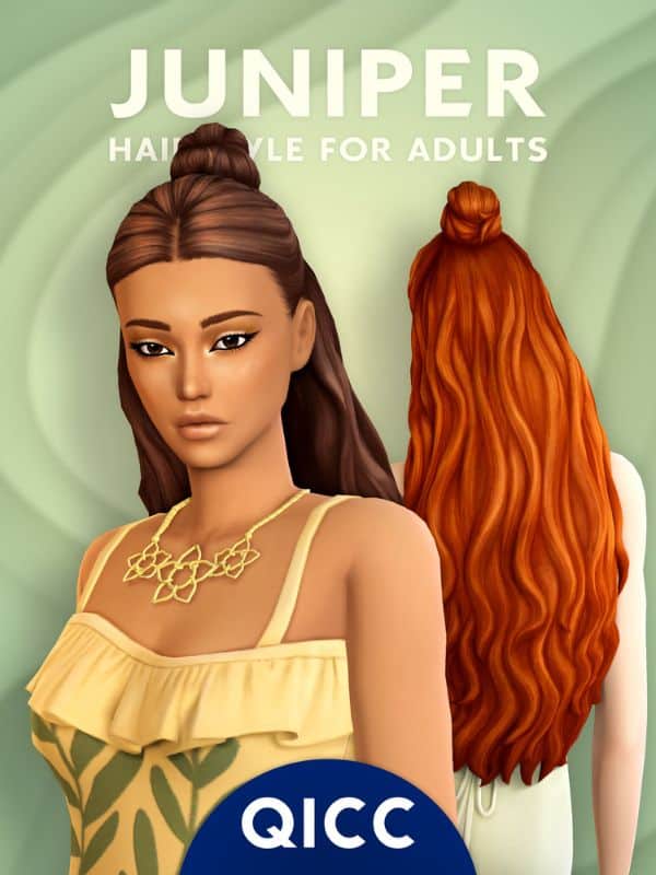 female Sim long wavy half up bun hairstyle
