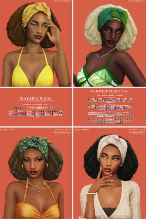 black female Sims with thick textured hair and head wraps
