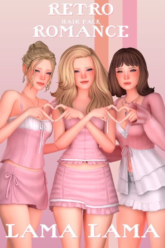 three female Sims with retro-inspired hairstyles