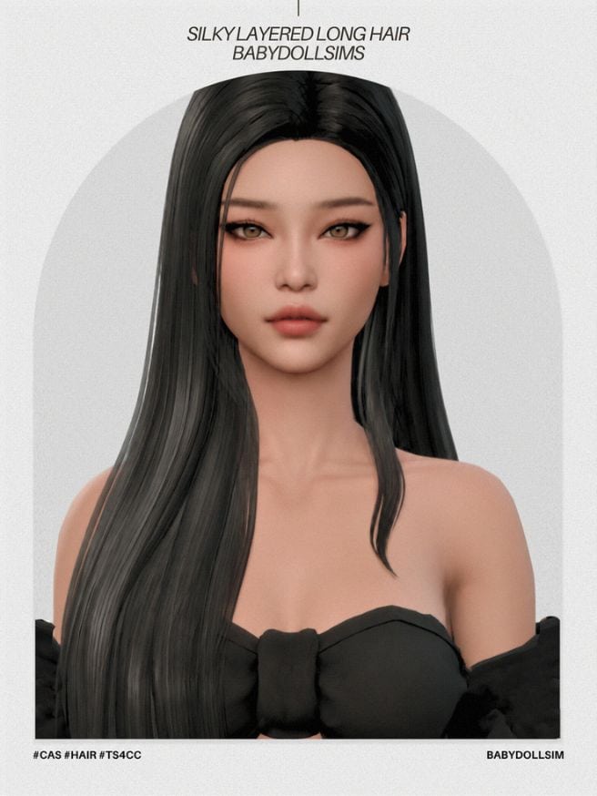 female Sim with long, silky straight hair