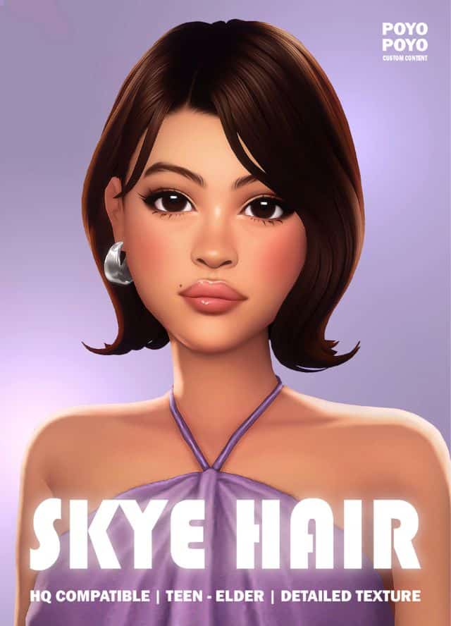 female Sim with a chic, short bob hairstyle with flipped ends