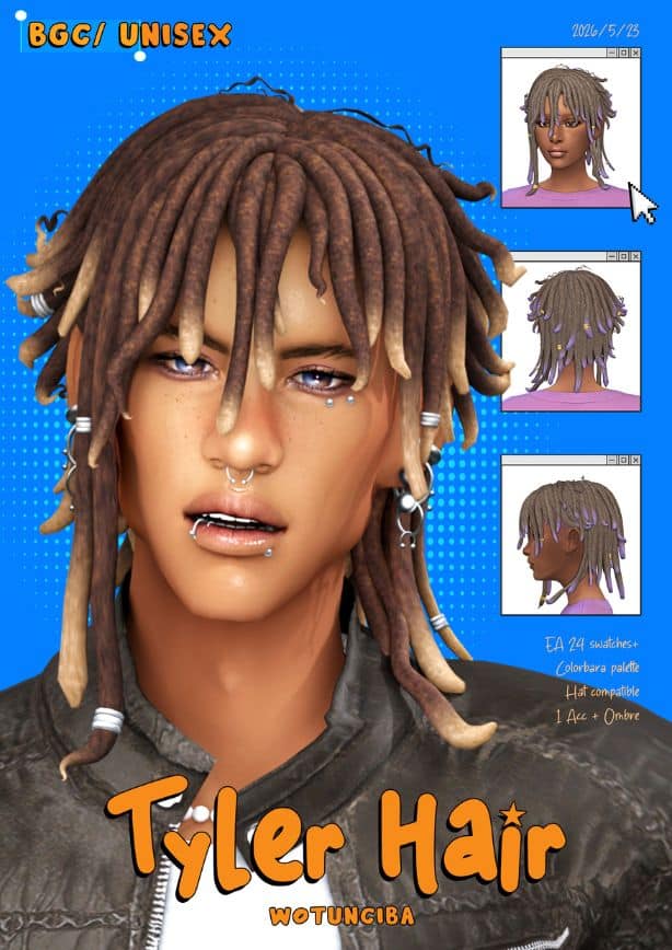 black male Sim with a layered locs hairstyle with blond tips