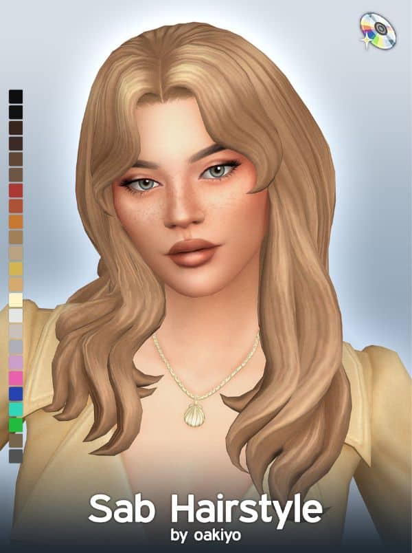female Sim with medium-length hairstyle inspired by Sabrina Carpenter