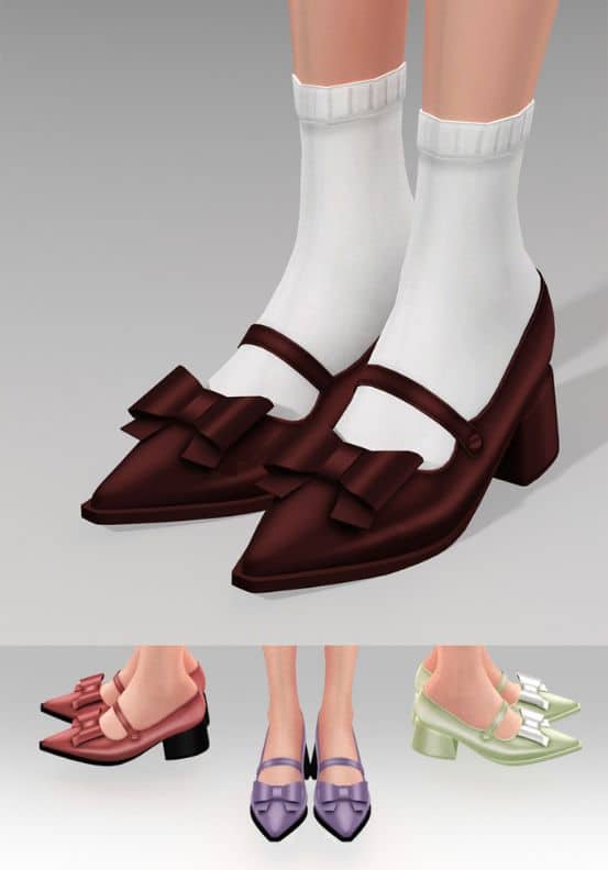 close up of bow Mary Janes shoes