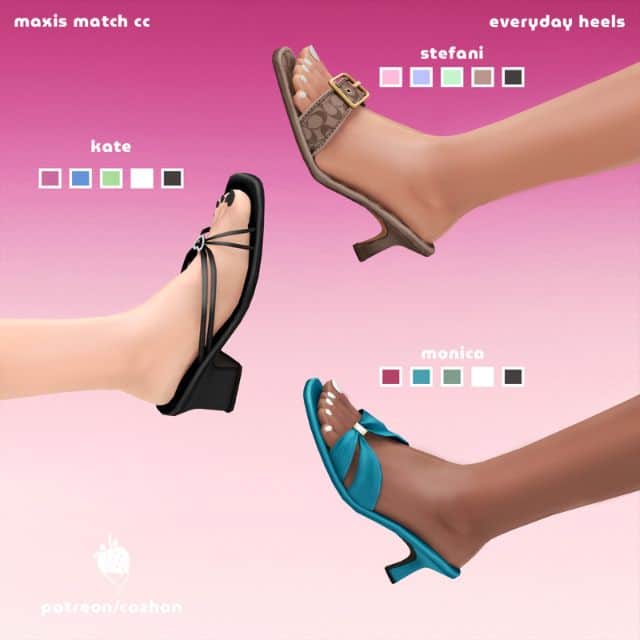 close up of three styles of slip on heels