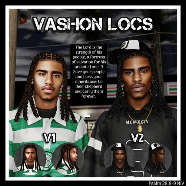 two black male Sims with medium-length rope twist locs