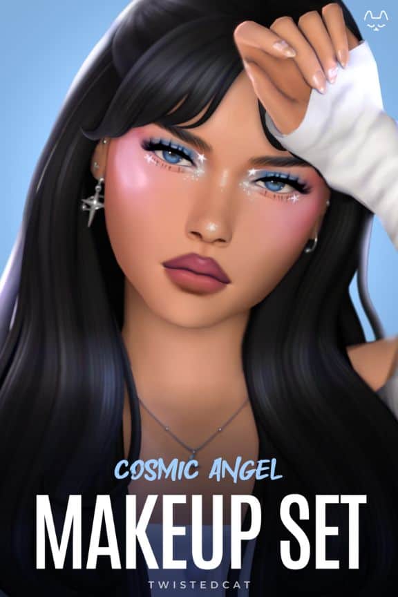 female Sim wearing Y2K-cosmic inspired makeup