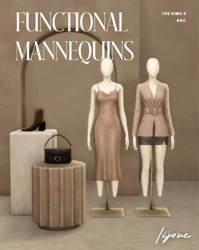 two dressed mannequins in a store setup