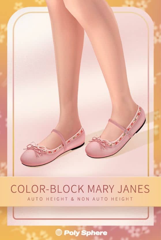 light pink Mary Janes with floral and bow details
