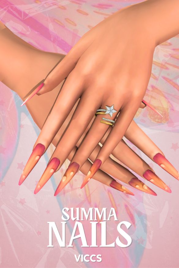 long pink and orange summer-inspired nails