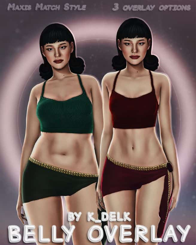two female Sims with different belly overlays