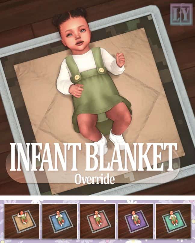 an infant laying on a blanket and more color swatches shown in a table
