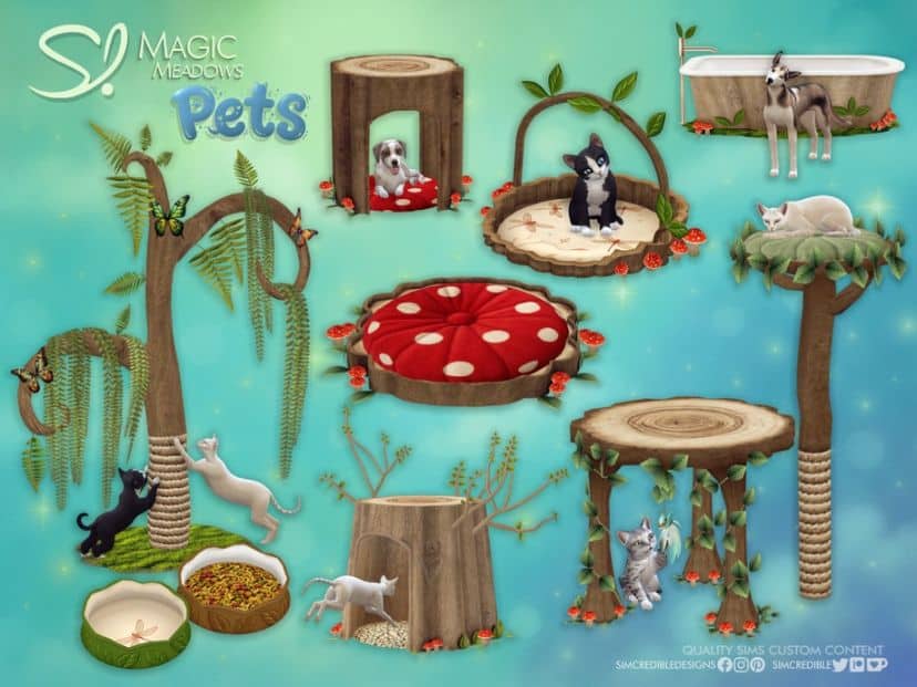 collage of mixed style of pet beds and accessories