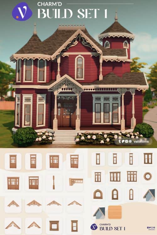 a burgundy house and mixed build elements in a table