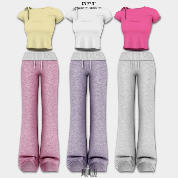 collage of short-sleeve crop tops and soft sweatpants