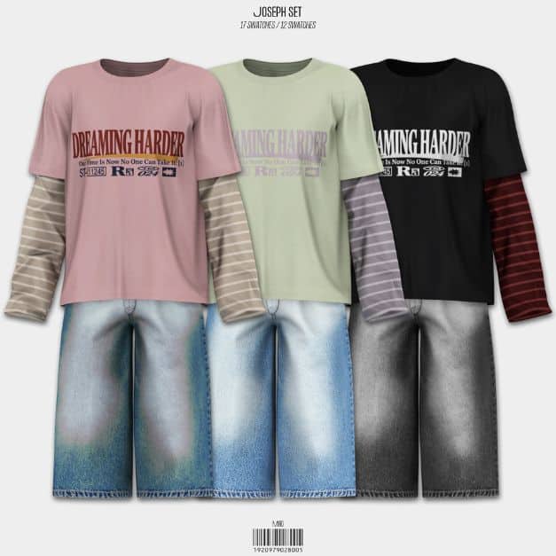 Layered graphic tee with baggy wide-leg longline denim shorts