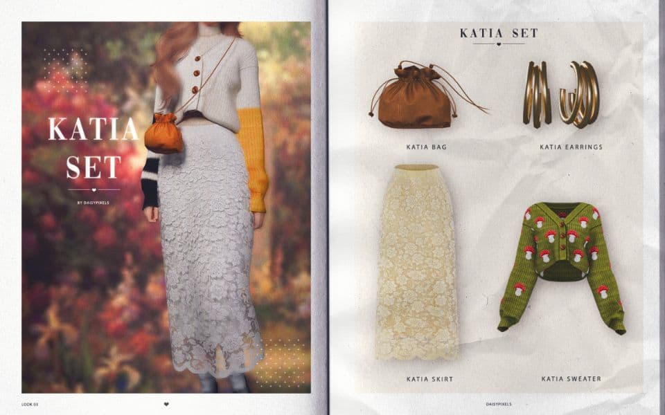 Sim wearing a sweater, long skirt and accessories