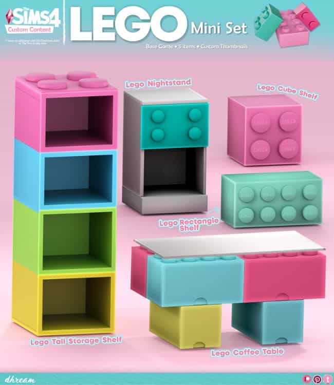 lego-themed furniture and stoage pieces