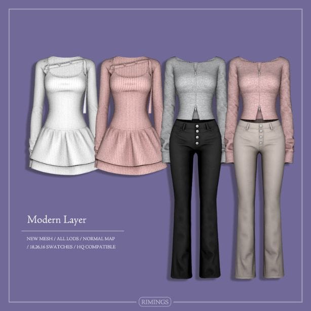 collage of knit dressed, long sleeve tops and button up pants