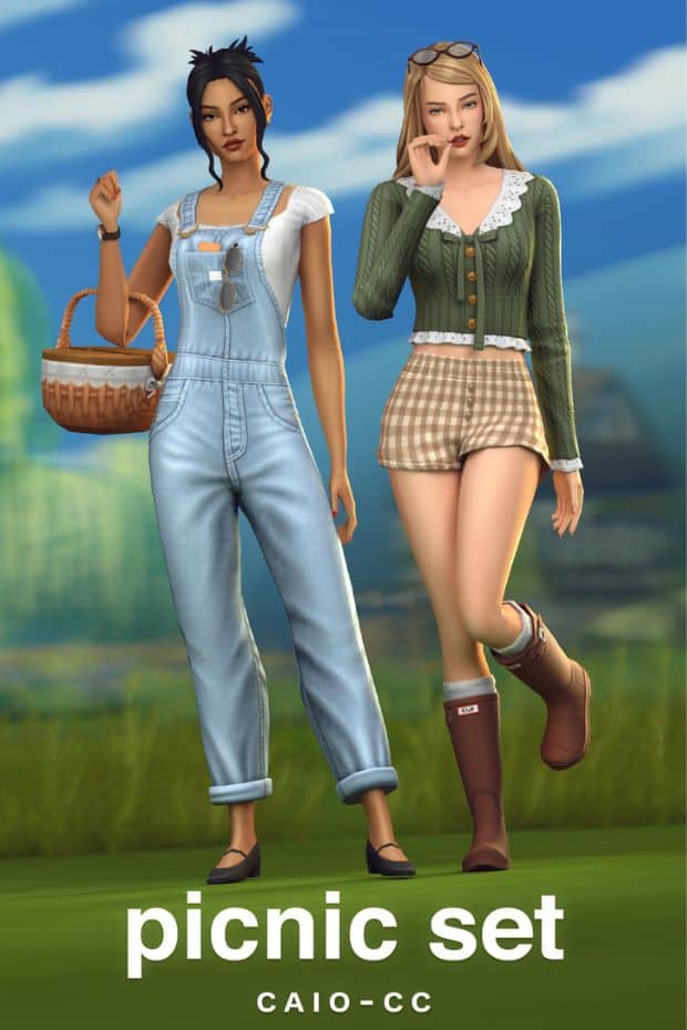 female Sims dressed for an outdoor picnic