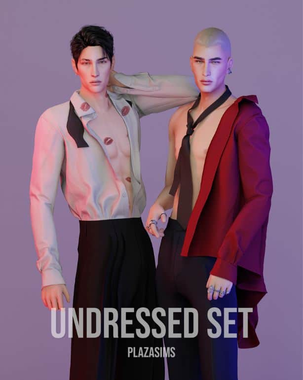 male Sims wearing unbuttoned clothing