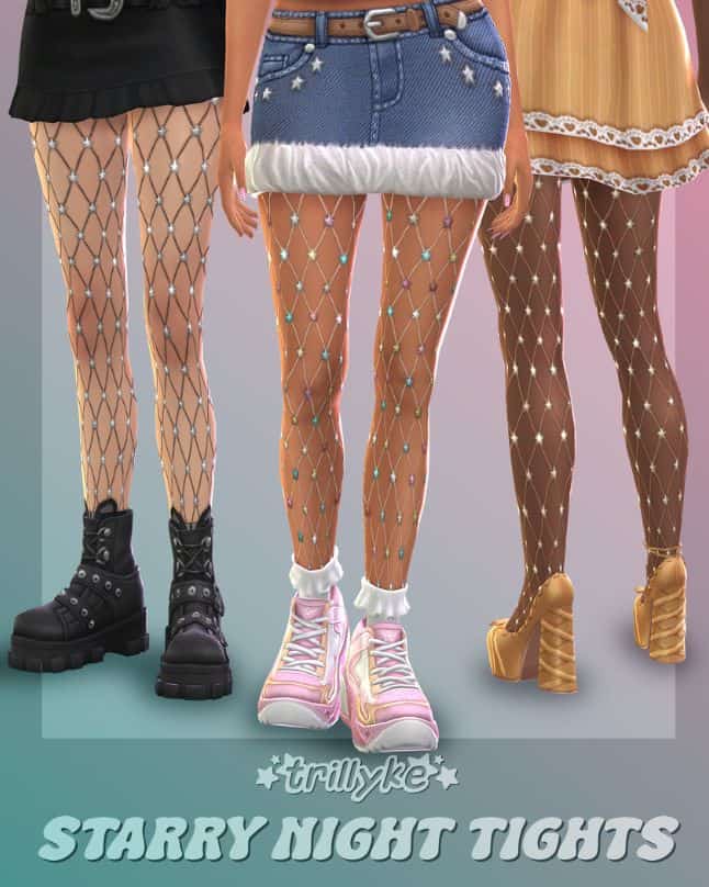 close up of fishnet tights with sparkly star shaped charms