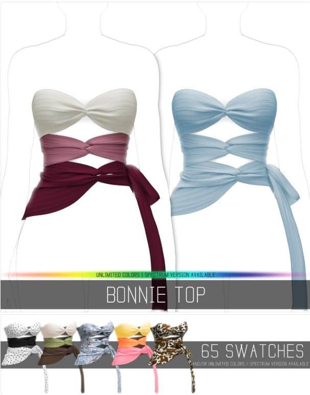 two bandeau tops with layered wrap details and draping