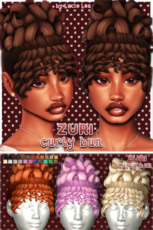 female Sims with curly updo hairstyles and curly bangs