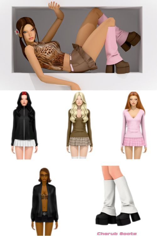 female sims wearing Y2K-inspired outfits