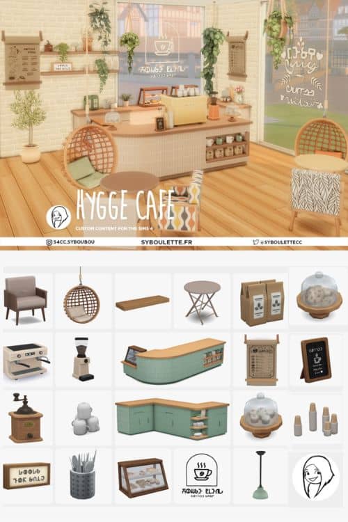 a bright café and cc items in a table