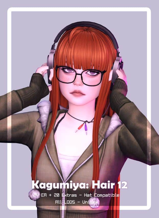 female Sim with a long Futaba Sakura inspired hairstyle