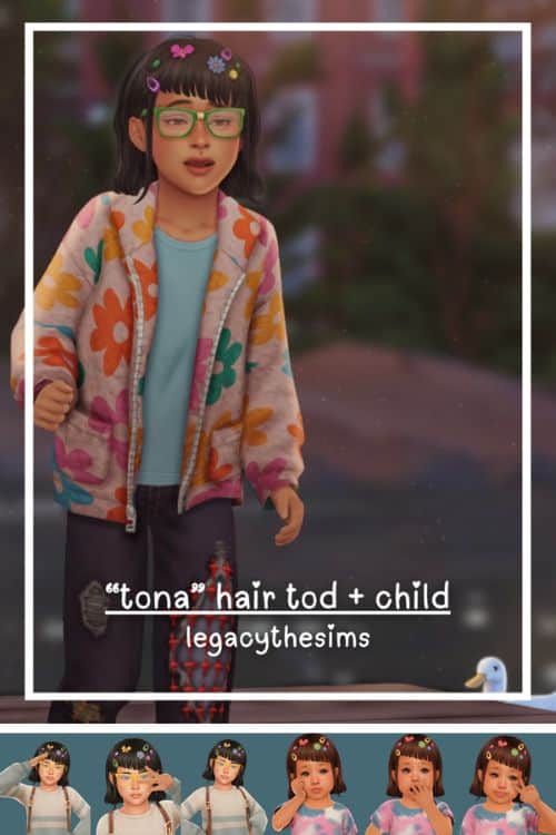 child and toddler Sims with bob hairstyles and hair clips