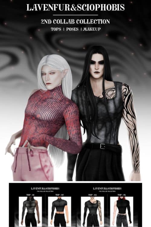 two edgy Sims wearing different fitted tops