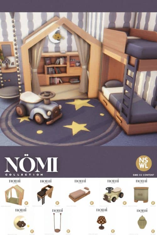 wood and purple themed bedroom for kids