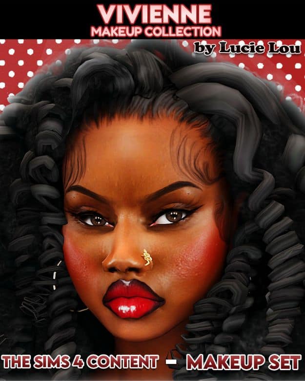 black female Sim with vibrant red blush, lipstick and black eyeliner