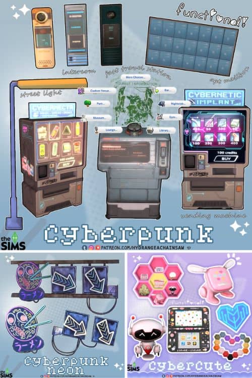 collage of mixed cyberpunk and cubercute appliances, decor and gadgets