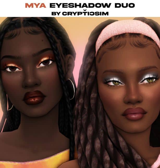 two female Sims wearing glowy eyeshadows