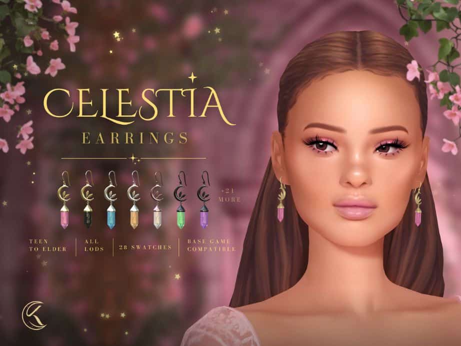 female Sim wearing crystal-shaped earrings