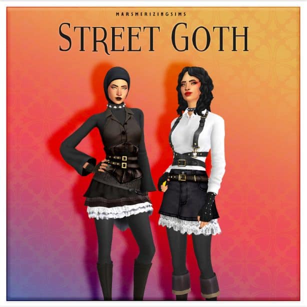 two female Sims wearing goth-inspired outfits