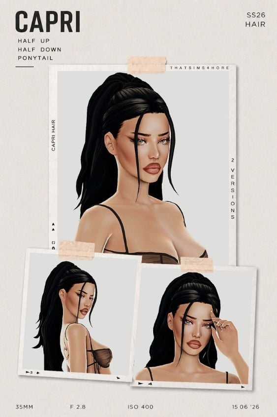 female Sim with a partial up ponytail hairstyle