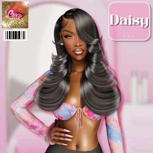 black female Sim with a voluminous, featured layered hairstyle