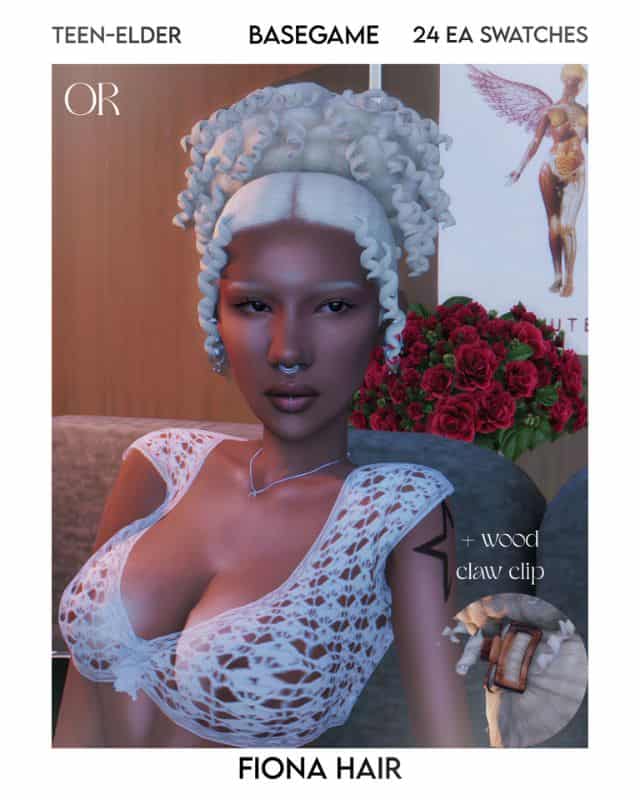 back female Sim with a updo hairstyle with a claw clip