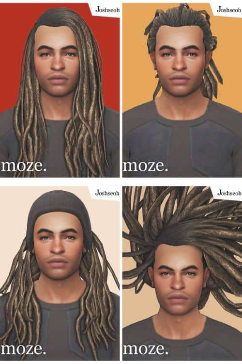 collage of a black male Sim with a dreads hairstyle show in a four versions
