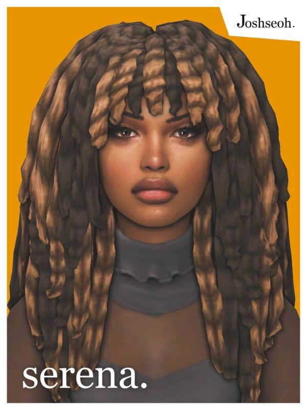 black female Sim with a layered, textured locs hairstyle