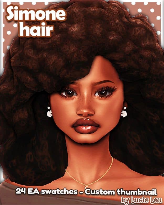 black female Sim with a voluminous afro hairstyle