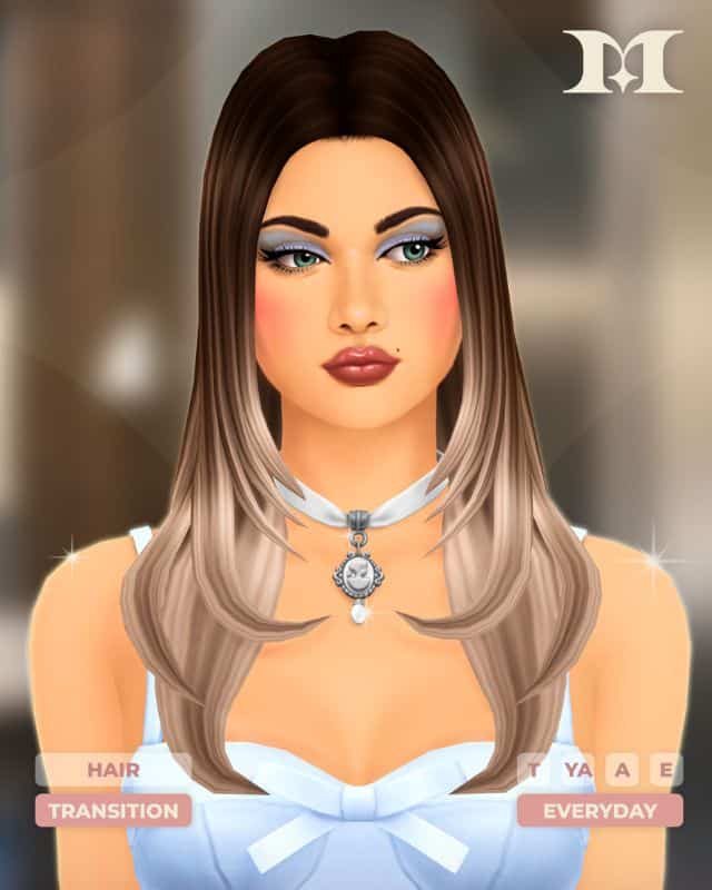 female Sims with a layered hairstyle with ombre ends